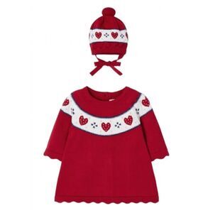 MAYORAL NEW WITH TAGS KNITTED DRESS WITH HAT SIZE 2-4 MONTHS